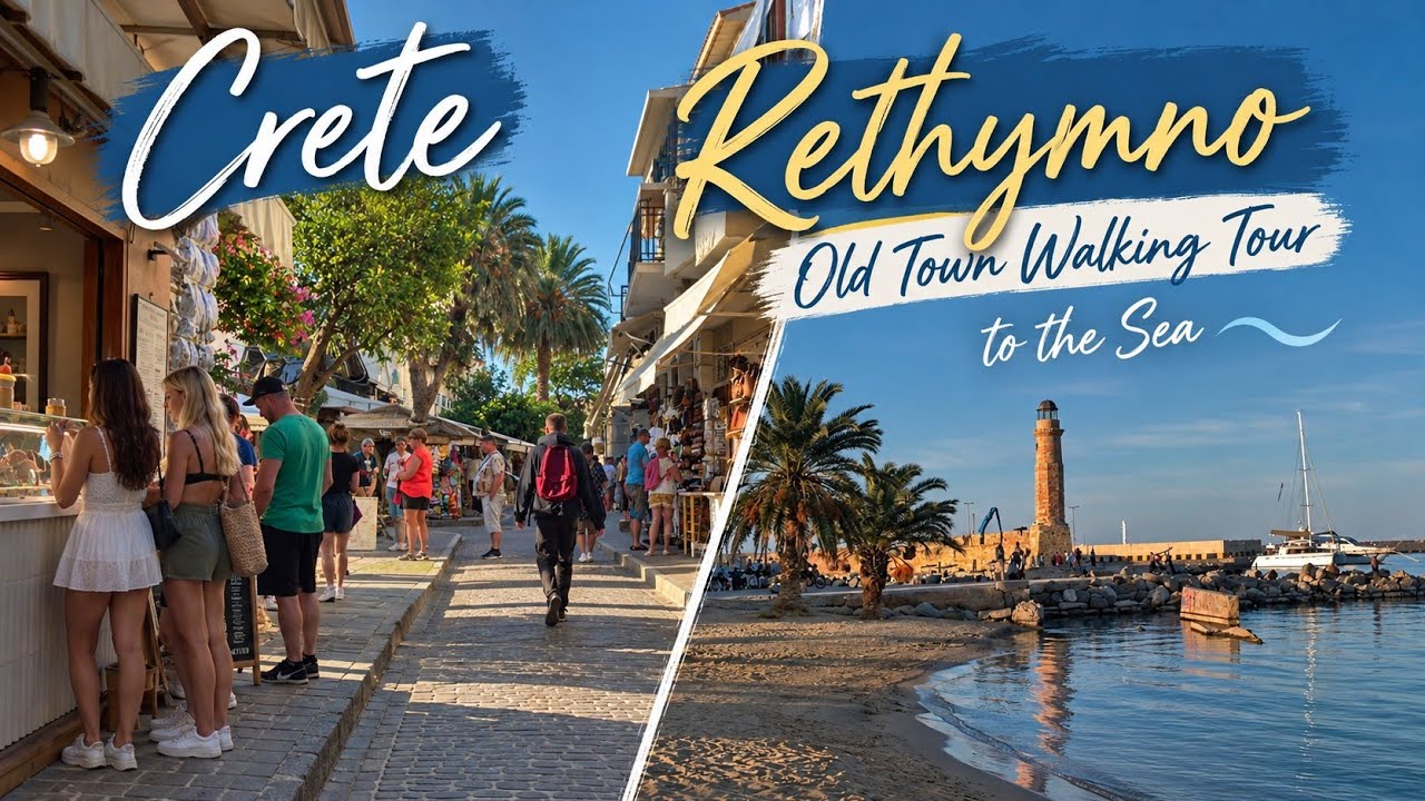 CRETE 🇬🇷 RETHYMNO | Relaxing Old Town Walking Tour to the Sea 🌊