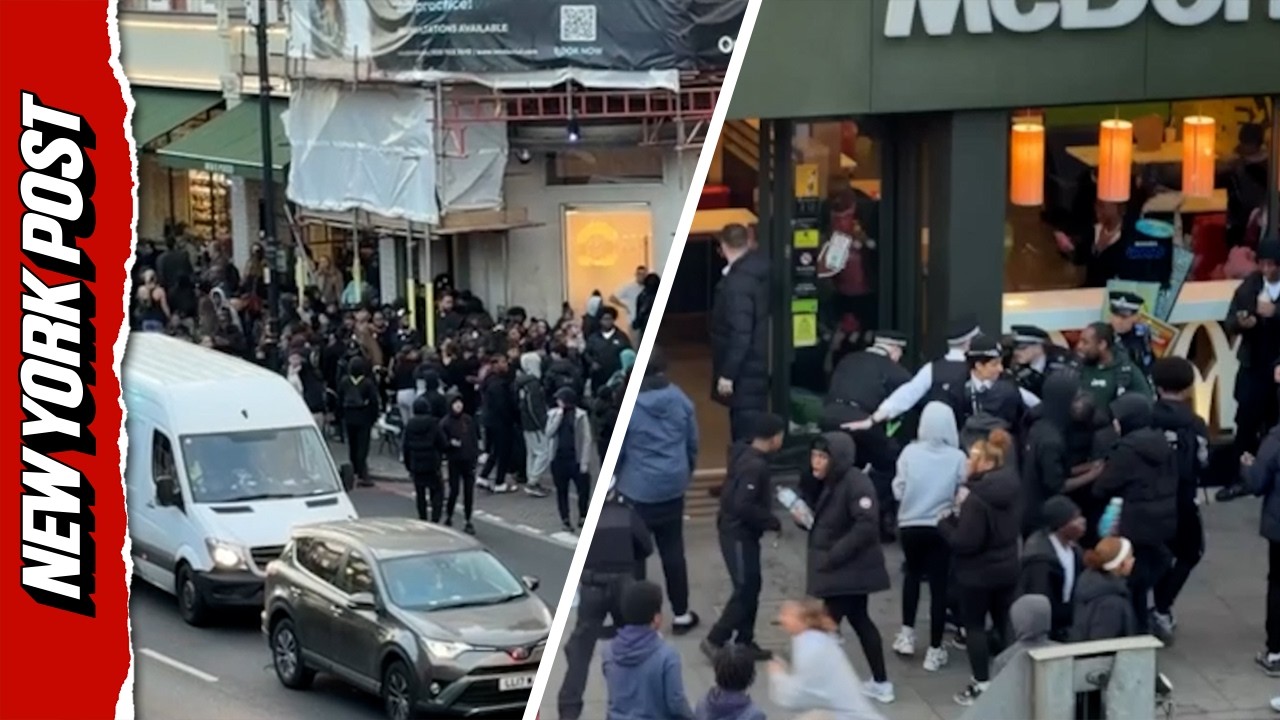 Huge Mob of Screaming Teens Storm Stores on London Street