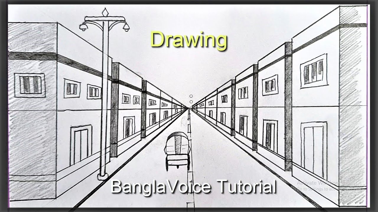 Draw | City Road Scenery | Sohorer Drissho Drawing | Rickshaws in city streets | Building Drawing