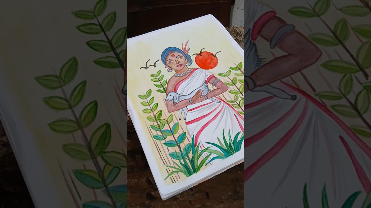 #sarhul #adivasigirl #watercolorpainting #art #ytshorts #drawing