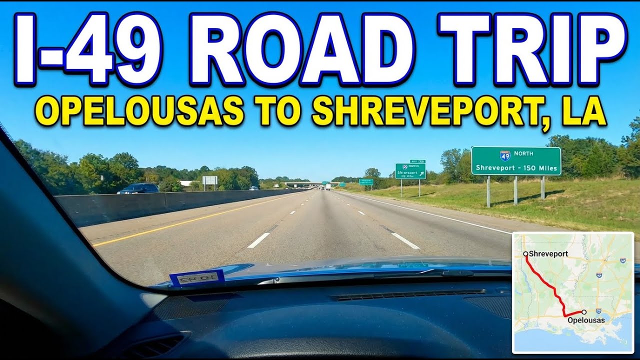 Driving on Interstate 49 in Louisiana from Opelousas to Shreveport