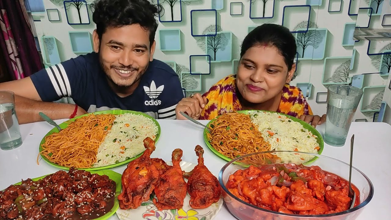 chilli chicken chicken manchurian chicken lolipop chowmein fried rice eating challenge
