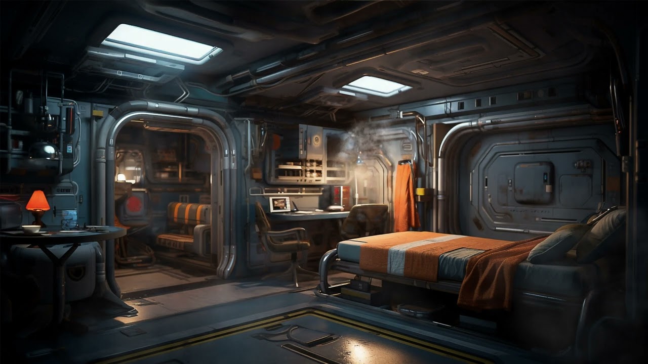 Spaceship Bedroom Cabin. Sci-Fi Ambiance for Sleep, Study, Relaxation