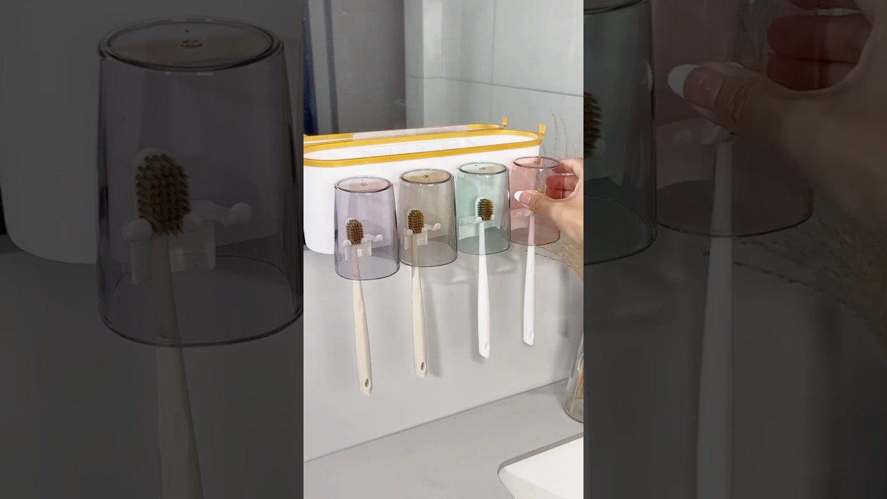 Wall-Mounted Bathroom Organizer Set with Automatic Toothpaste Dispenser, Toothbrush Holder, and