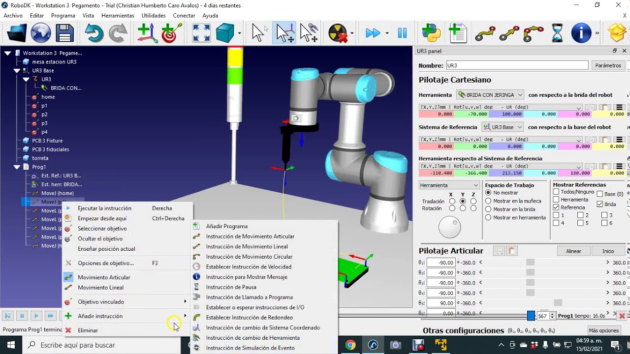 CURSO DE PROGRAMACION UNIVERSAL ROBOTS Y ROBODK Ejercicio 1 - Pegamento 4 líneas