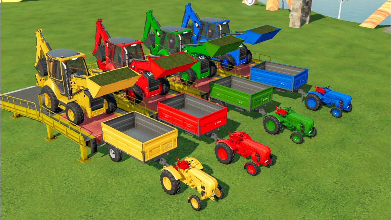 LOADER OF COLOURS ! GRASS LOADING WITH CAT BACKHOE LOADER IN FS22 | Farming simulator 22