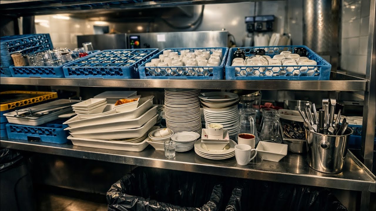 How Hotel Kitchens Wash Thousands of Dishes Daily | POV Industrial Dishwasher (No Talking)