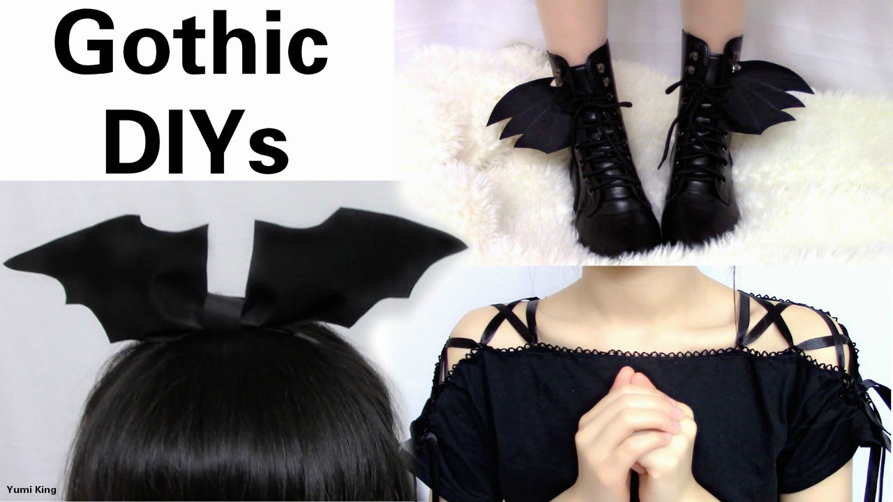 3 Easy Gothic DIY: DIY Wing Shoes+DIY Bat Headband+DIY off Shoulder Lace up Shirt