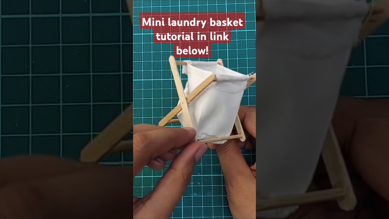 mini laundry basket made from popsicle sticks. check out link below! #diycrafts #dollhousefurniture