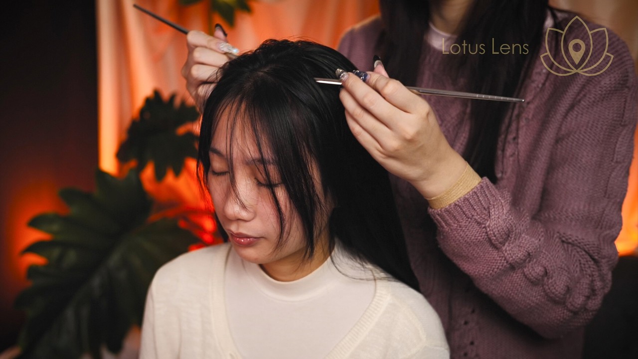 ASMR Relaxing Head & Scalp Massage with Chopsticks & Wooden Comb (Sitting Position) | No Talking