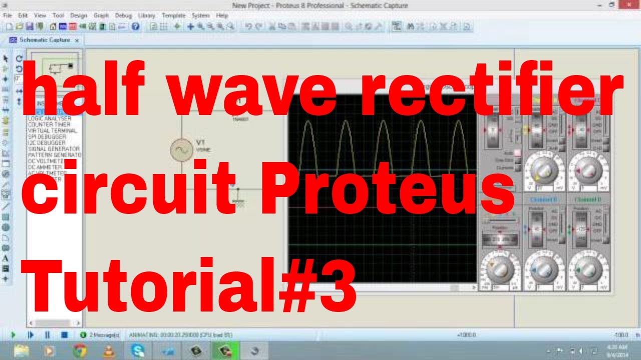 Схема однополупериодного выпрямителя с использованием Proteus Tutorial#3