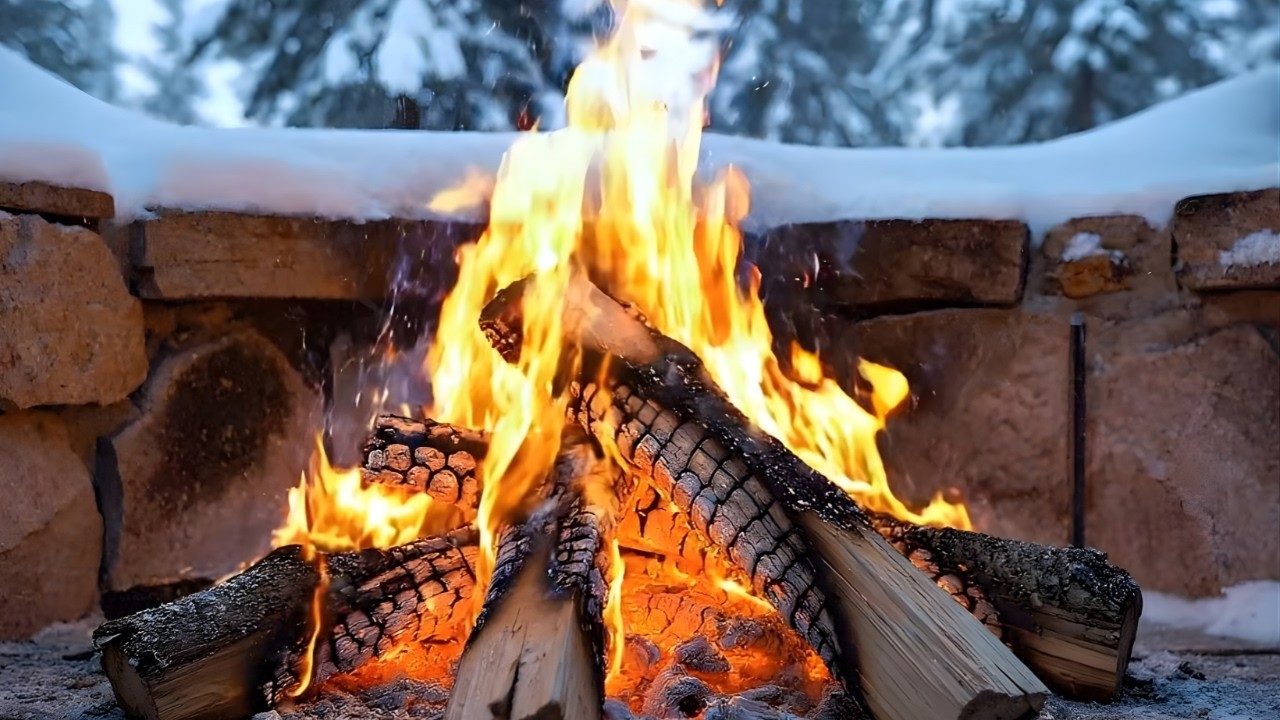 10-Hour Winter Campfire: Outdoor Fireplace & Relaxing Fire Sounds for Sleep & Meditation