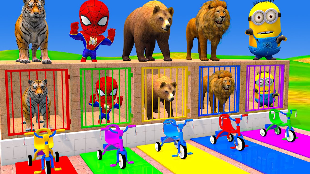Long Slide Game With Cow Elephant Gorilla Hippopotamus Tiger 3d Animal Game Funny 3d Animals