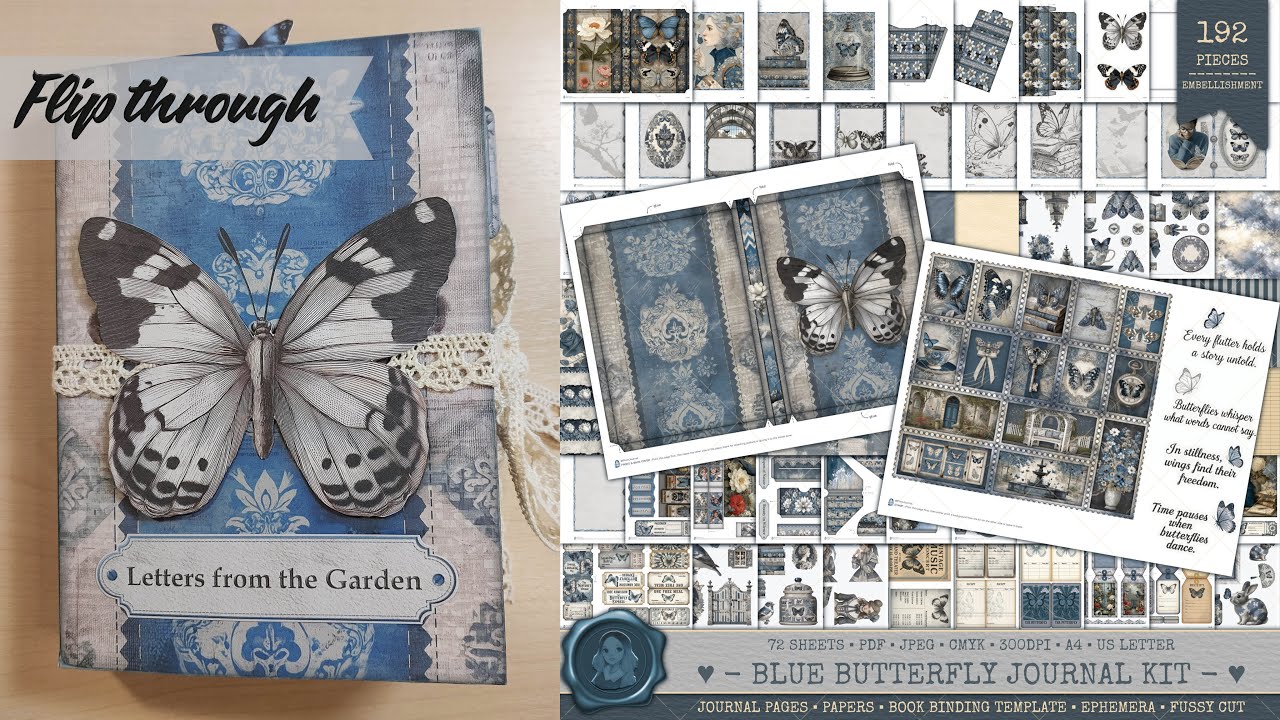Preview : Blue Butterfly Junk Journal Kit - Full Flip Through
