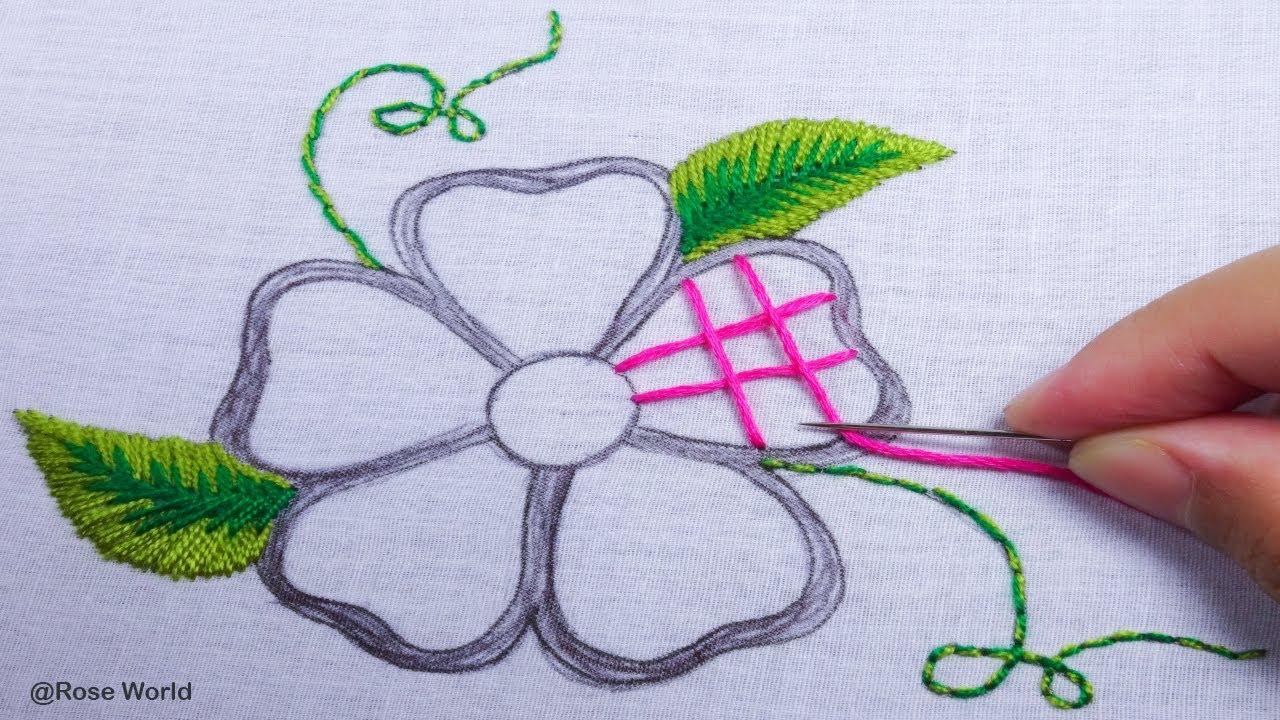 Hand Embroidery beautiful flower and leaf design with brazilian embroidery stitch