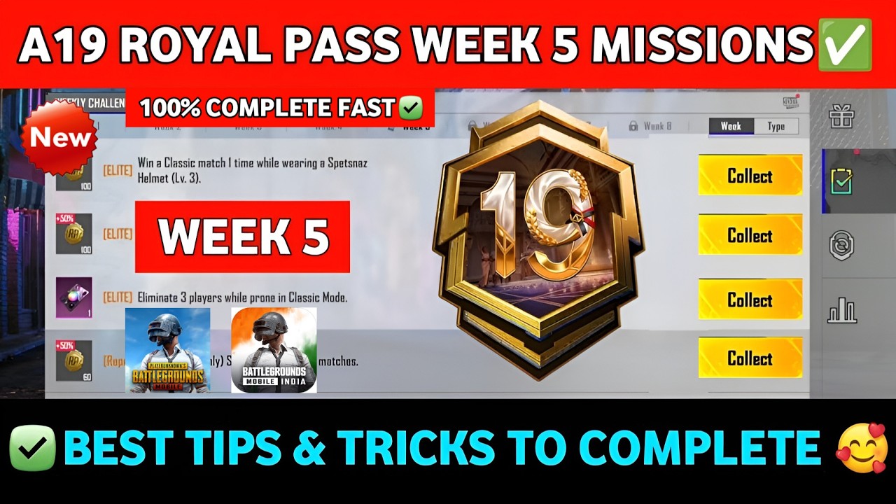 A19 WEEK 5 MISSION🔥PUBG WEEK 5 MISSION🔥A19 ROYAL PASS Week 5 Mission | Pubg Mobile c10s30