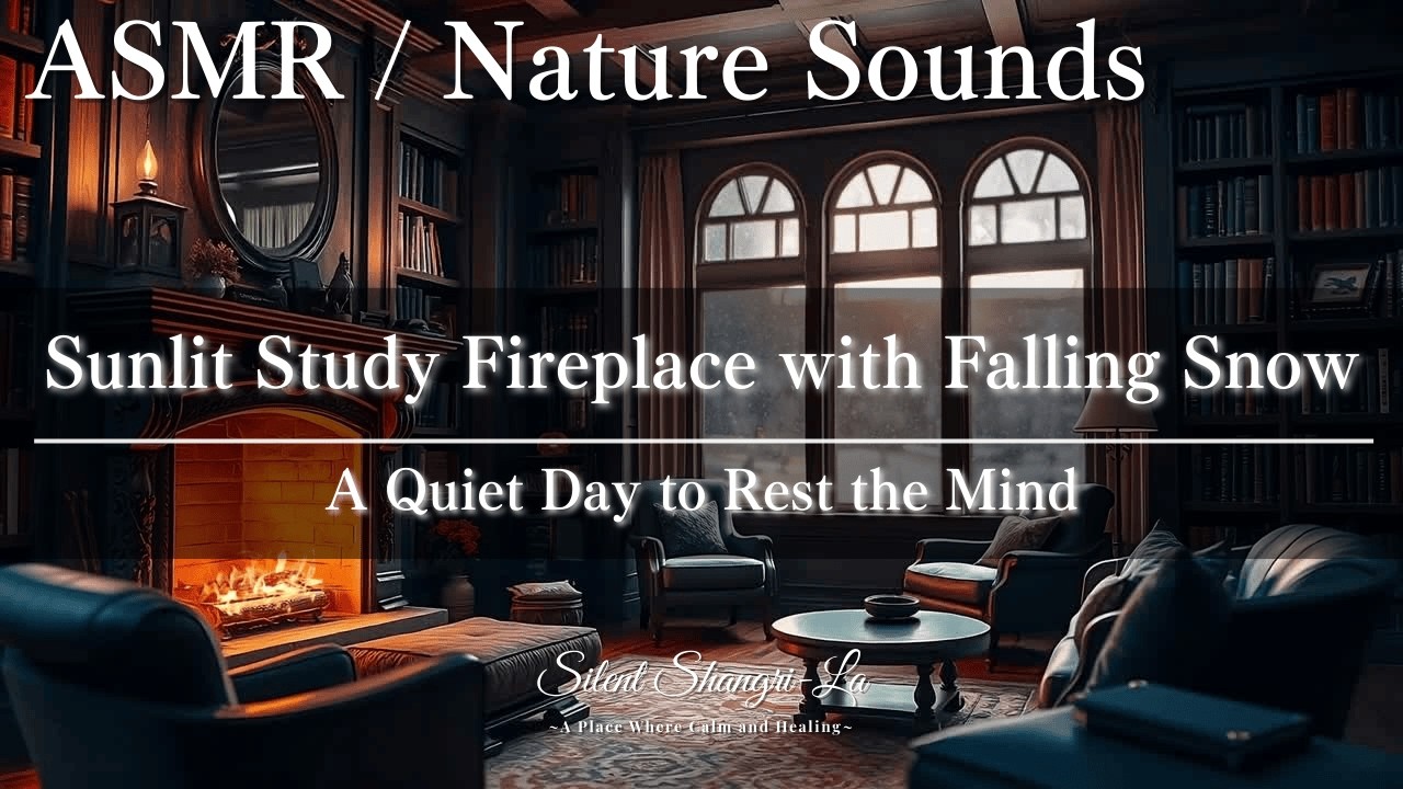 【ASMR】Sunlit Study Fireplace with Falling Snow — A Quiet Day to Rest the Mind【Nature Sounds】
