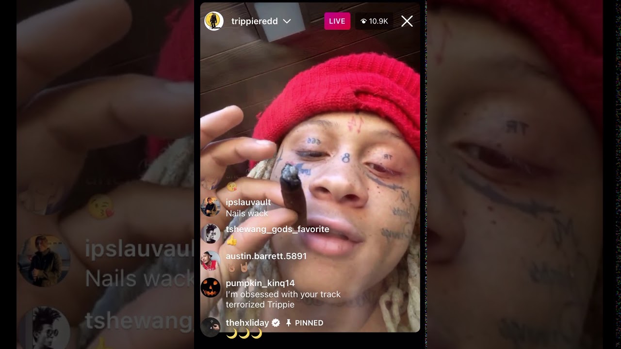 Trippie Redd smoking a blunt Live on Instagram Jan 1st 2021