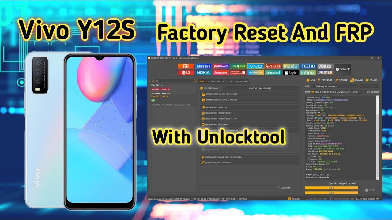 Vivo Y12S Factory Reset And FRP By Unlocktool