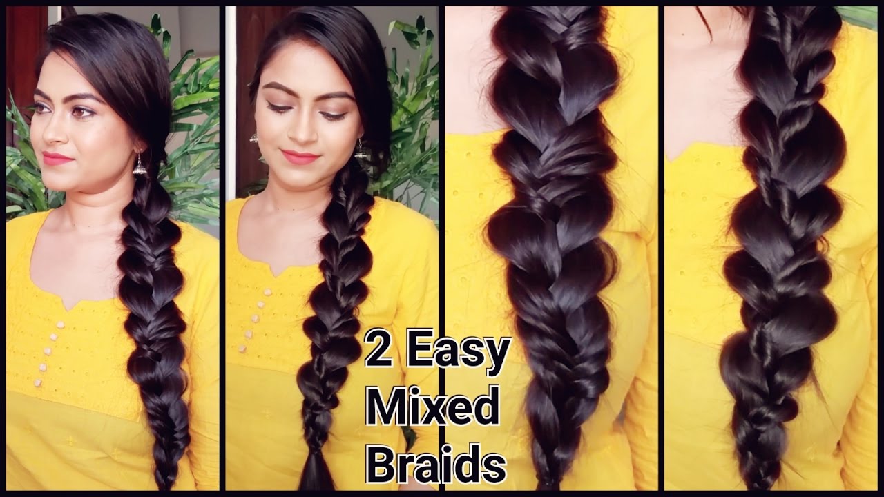 2 Easy Braids//Indian Hairstyles for medium to long hair//Mixed Braids