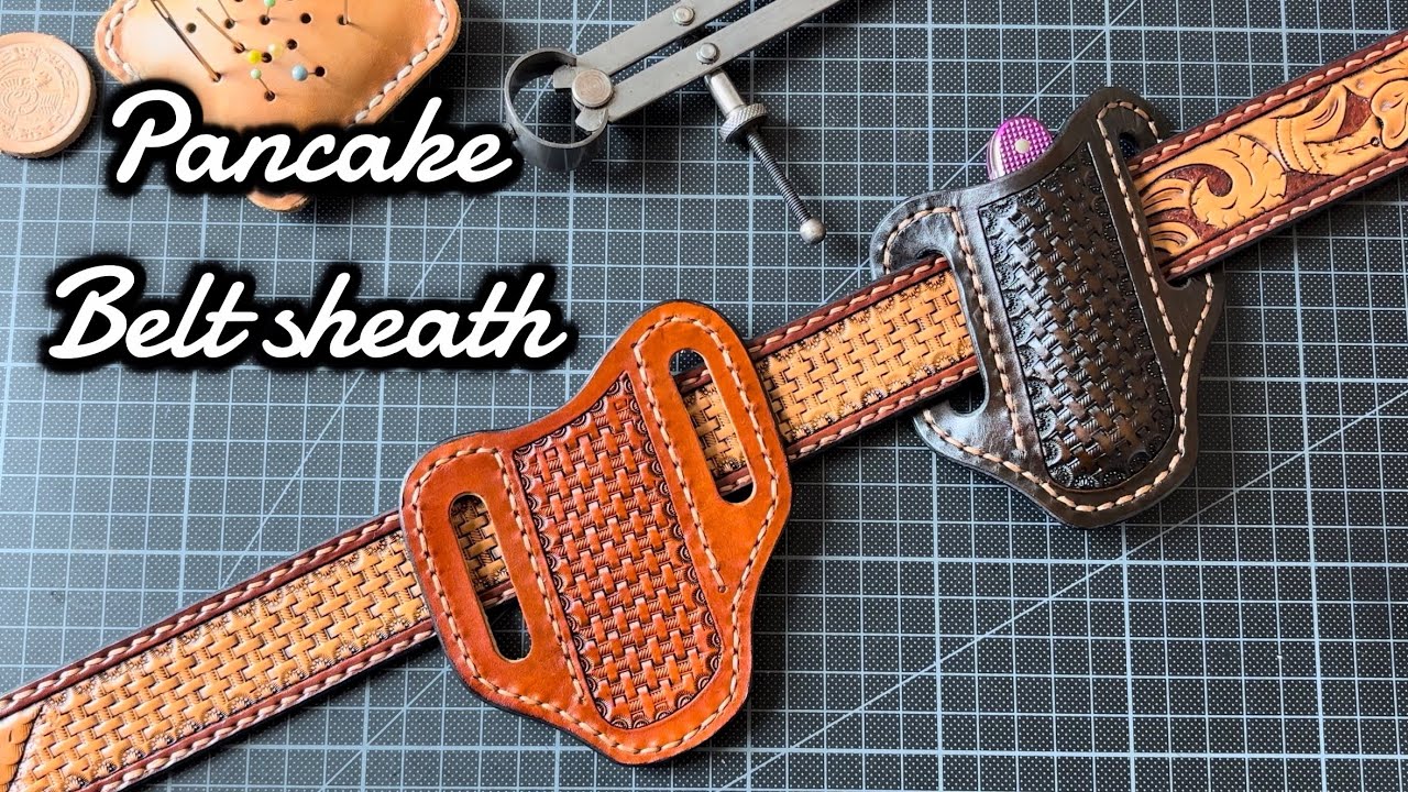 Making a leather pocket knife sheath . #leathercraft