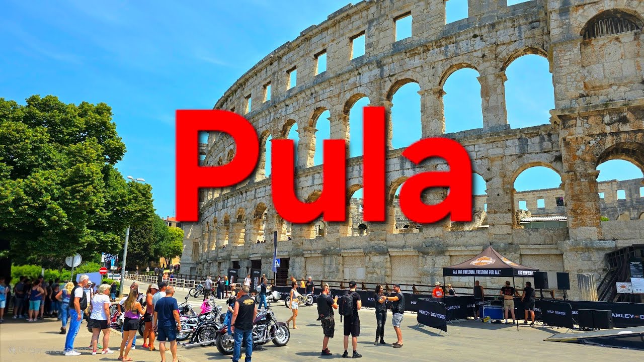 Pula, Istrien, Kroatien, Harley treffen, Amphitheater, Augustus-Tempel. Video a relaxing walk.