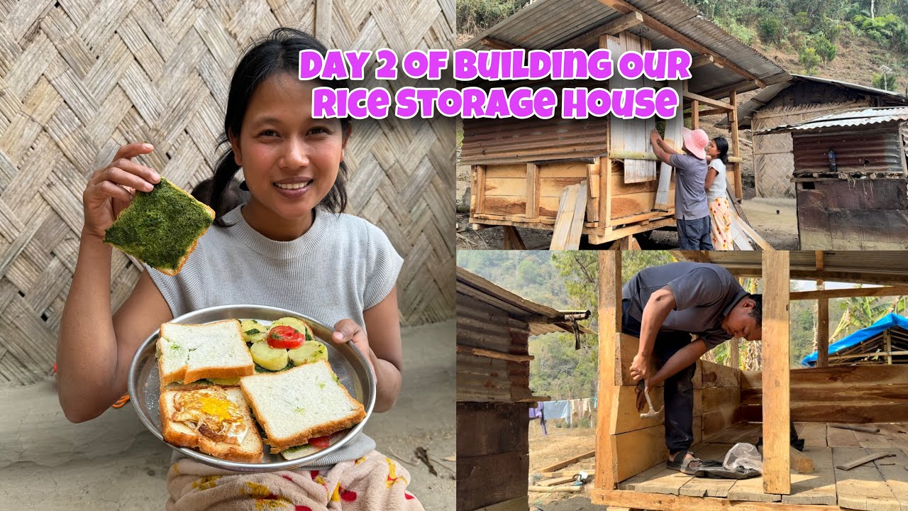 Day 2 of Building Our Rice Storage House || Village Life