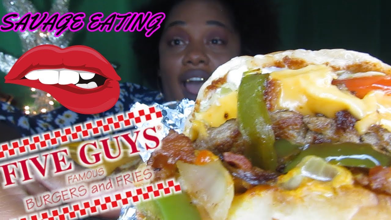 *SAVAGE EATING* FIVE GUYS DOUBLE BACON DOUBLE CHEESE DOUBLE BURGER / MESSY|| MUKBANG | EATING SHOW