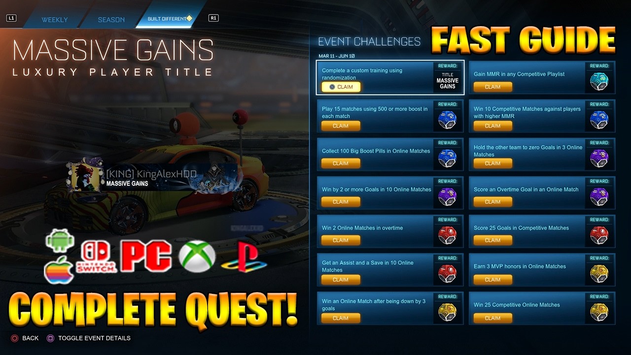 Как выполнить все задания и испытания в Rocket League (за выполнение бесплатных заданий и получен...