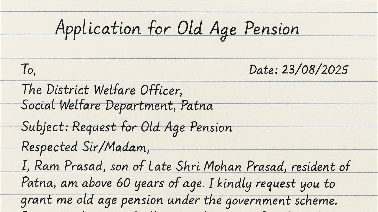 Application for Old Age Pension in English | Handwritten Application
