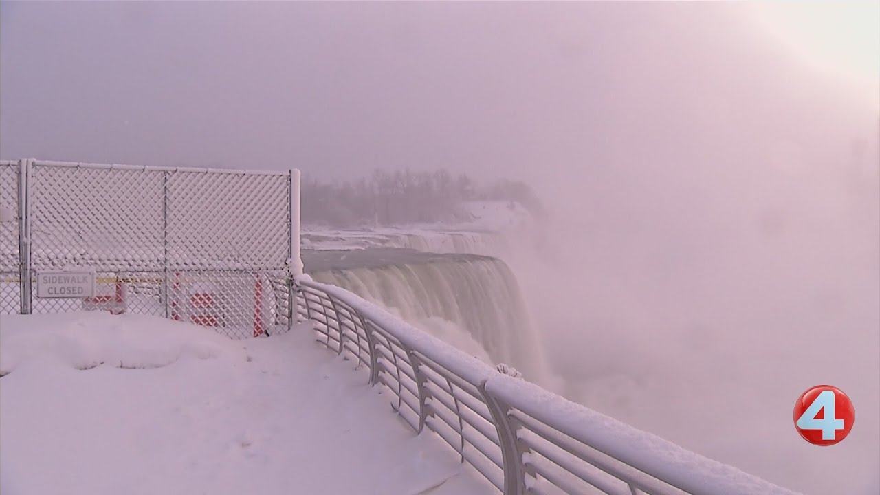 Niagara Falls partially frozen after sub-zero temperatures