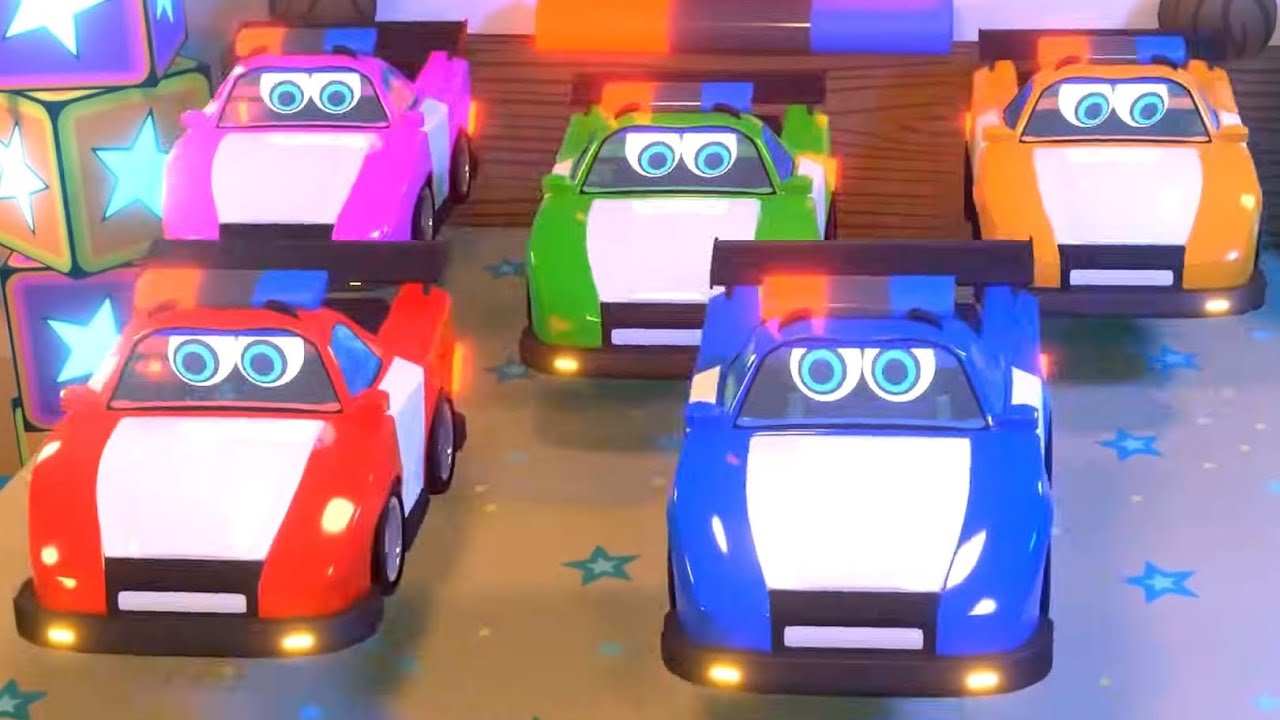 Five Little Police Cars Jumping On The Bed, Nursery Rhymes and Vehicle Songs for Kids