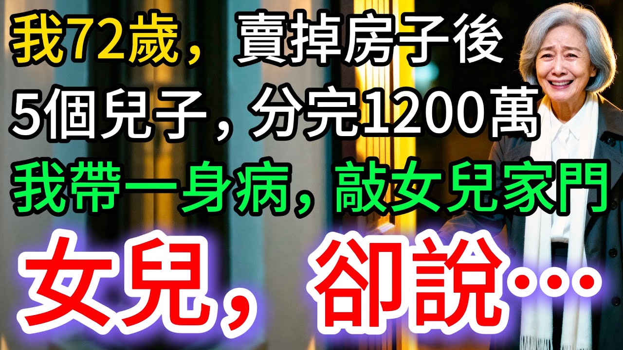 我72歲，5個兒子分1200萬，女兒0元，我一身病，敲響女兒家門。女兒，卻說…