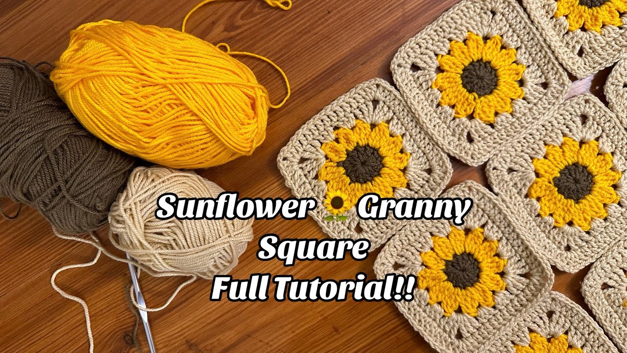 How To Crochet 🌻Sunflower Granny Square🌻FULL TUTORIAL FOR BEGINNERS #crochettutorial #grannysquare