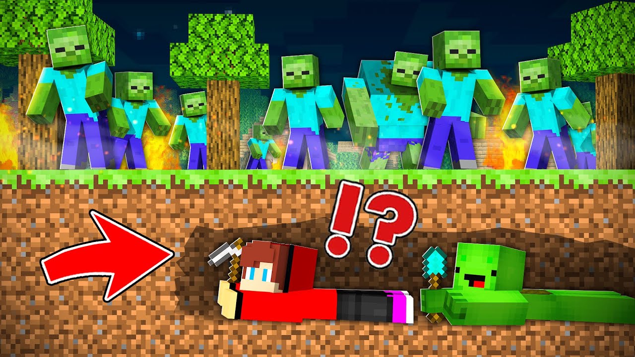 JJ and Mikey Built an Underground Kingdom vs Zombie Apocalypse - Maizen