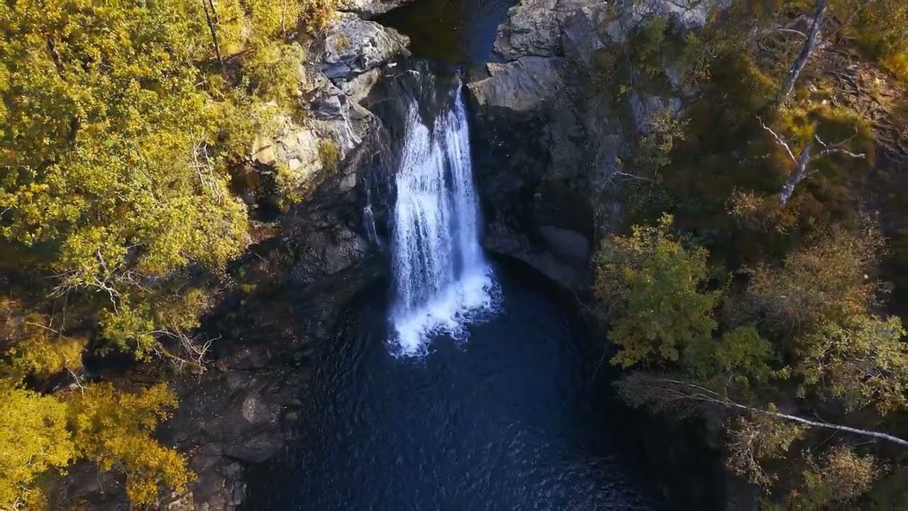 Falls of Falloch, Scotland. 4K. Drone video.
