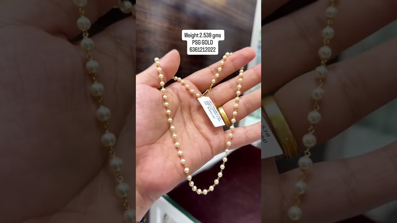 very beautiful and lightweight gold pearl necklace chain design and jewellery collections at 2 gram