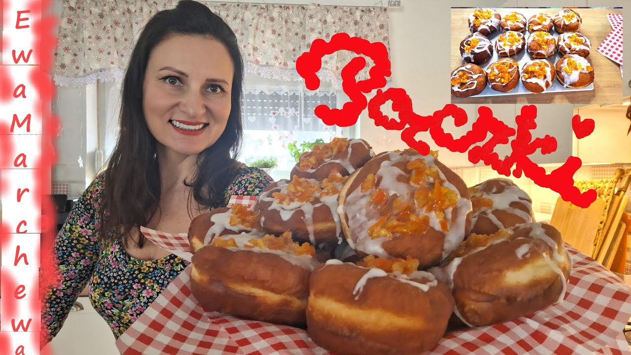Вкусные глазированные пончики с черничным джемом