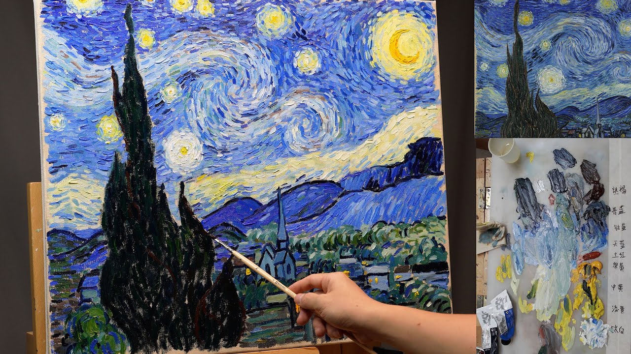 如何摆脱小心翼翼的作画方式，临摹梵高名画《星空》how to paint Like Van gogh | Starry night