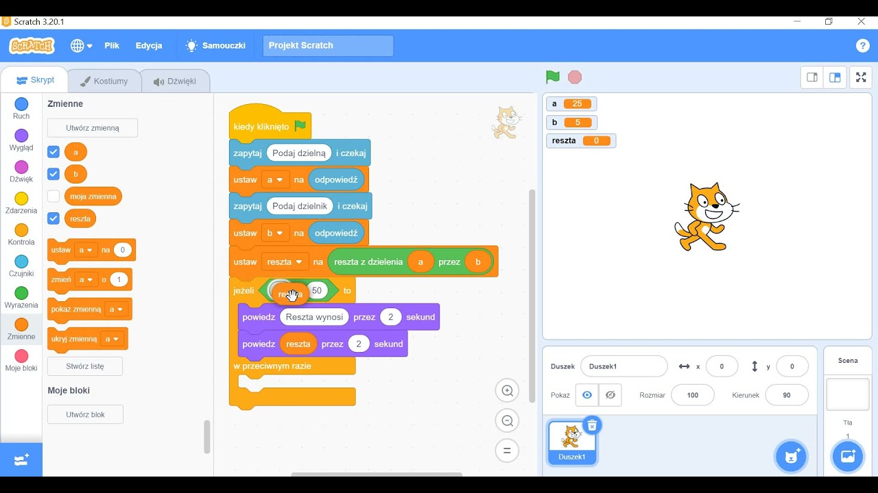 Scratch3 cw8 Tworzymy program badania podzielności liczb naturalnych