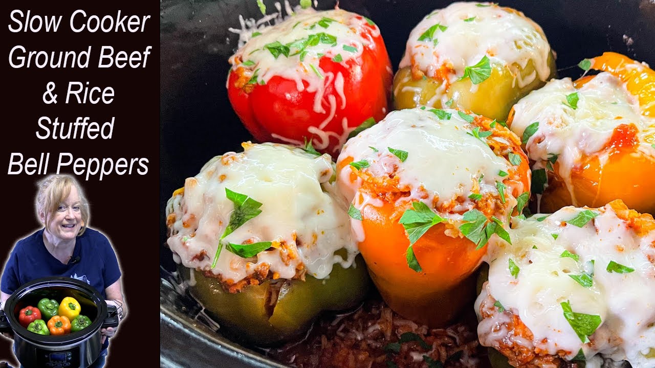 SLOW COOKER Ground Beef & Rice STUFFED BELL PEPPERS