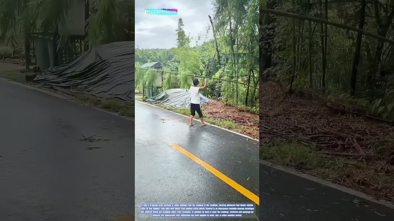 After the Storm: How a Local Resident Clears Fallen Bamboo from a Rural Roadway