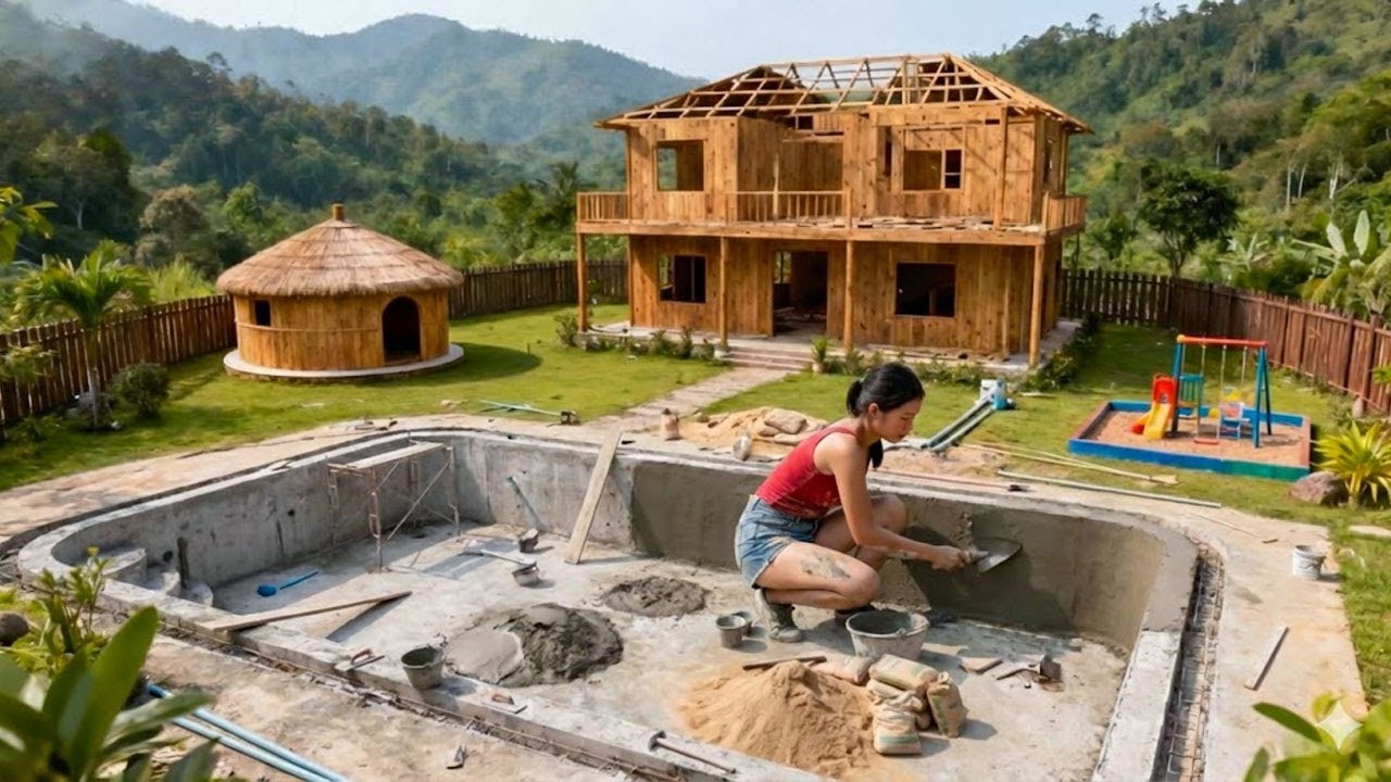 TIMELAPSE: Talented Young Woman Builds and Cements a Stunning Backyard Swimming Pool Alone