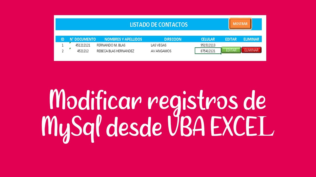 Modificar registros de Mysql desde Excel - Conexión Online