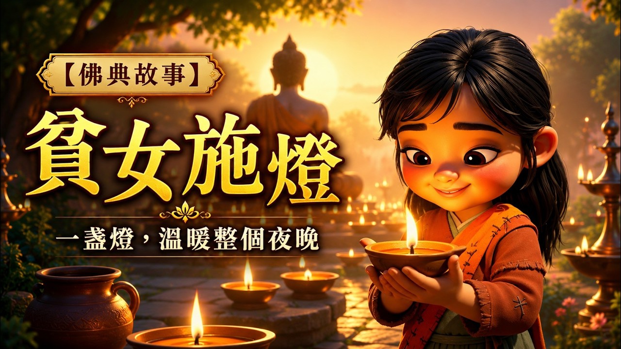 【佛典故事】貧女施燈｜一盞不滅的心燈Buddhist Story｜The Poor Woman’s Lamp｜A Light That Never Goes Out