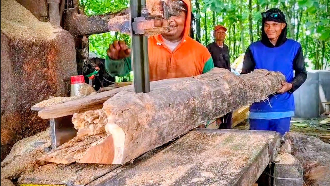Sawmill kayu jati kampung - mesin bandsaw rakitan 