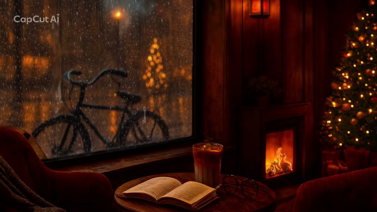 Cozy Old Café by the Window 🌧️ Fireplace & Rain Sounds | No Music | Night Ambience