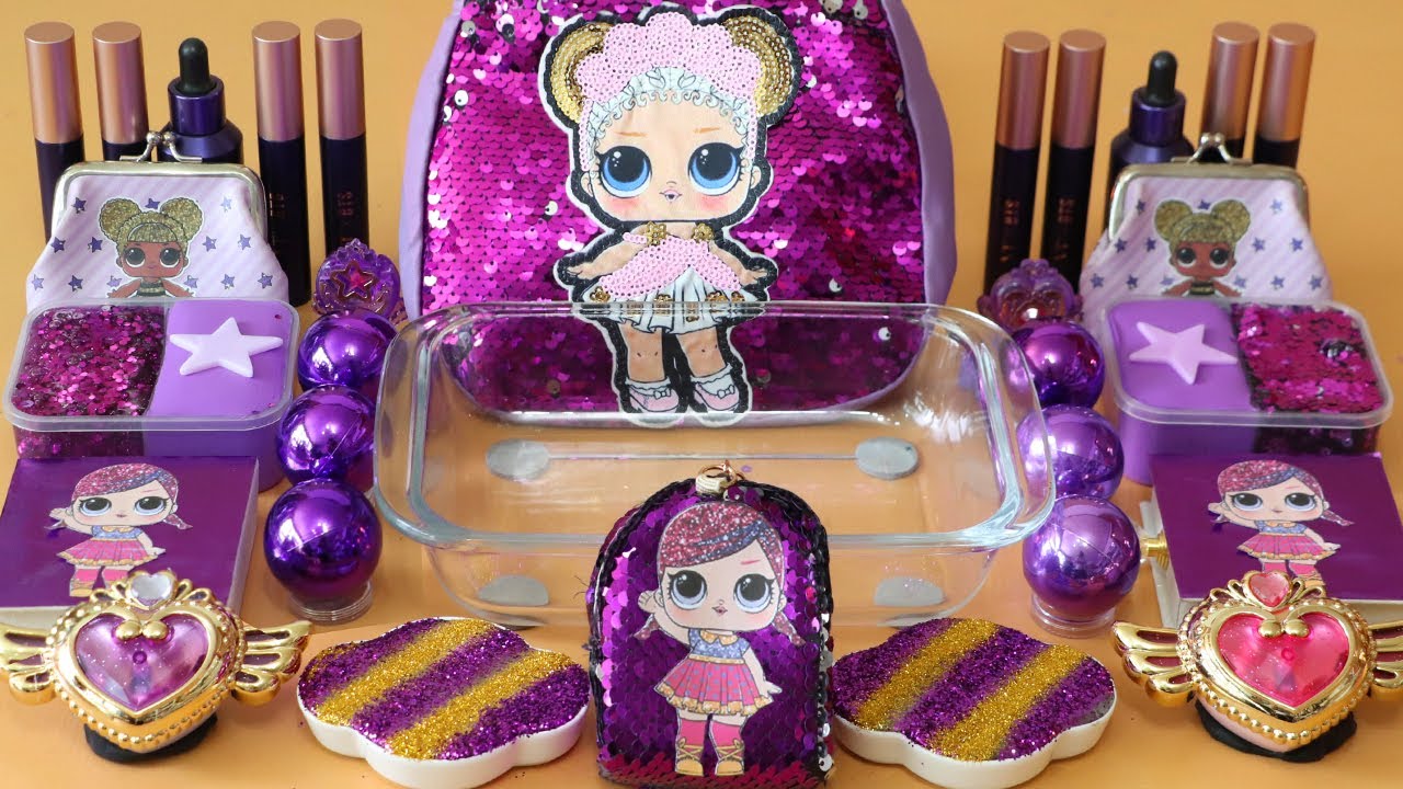 Mixing”Purple” Eyeshadow and Makeup,parts,glitter Into Slime!Satisfying Slime Video!★ASMR★