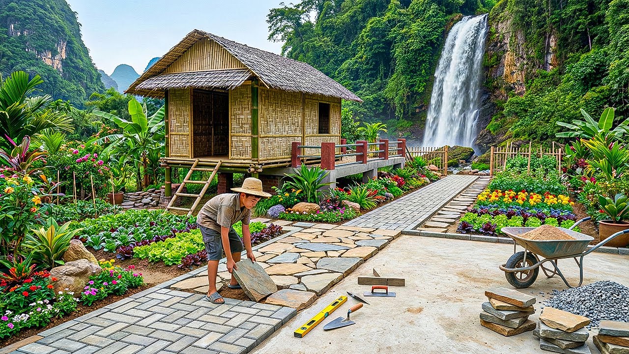 Country Life: Orphan Boy Building a Cement Yard & Pathway After Heavy Rain Damage Using Simple Tools