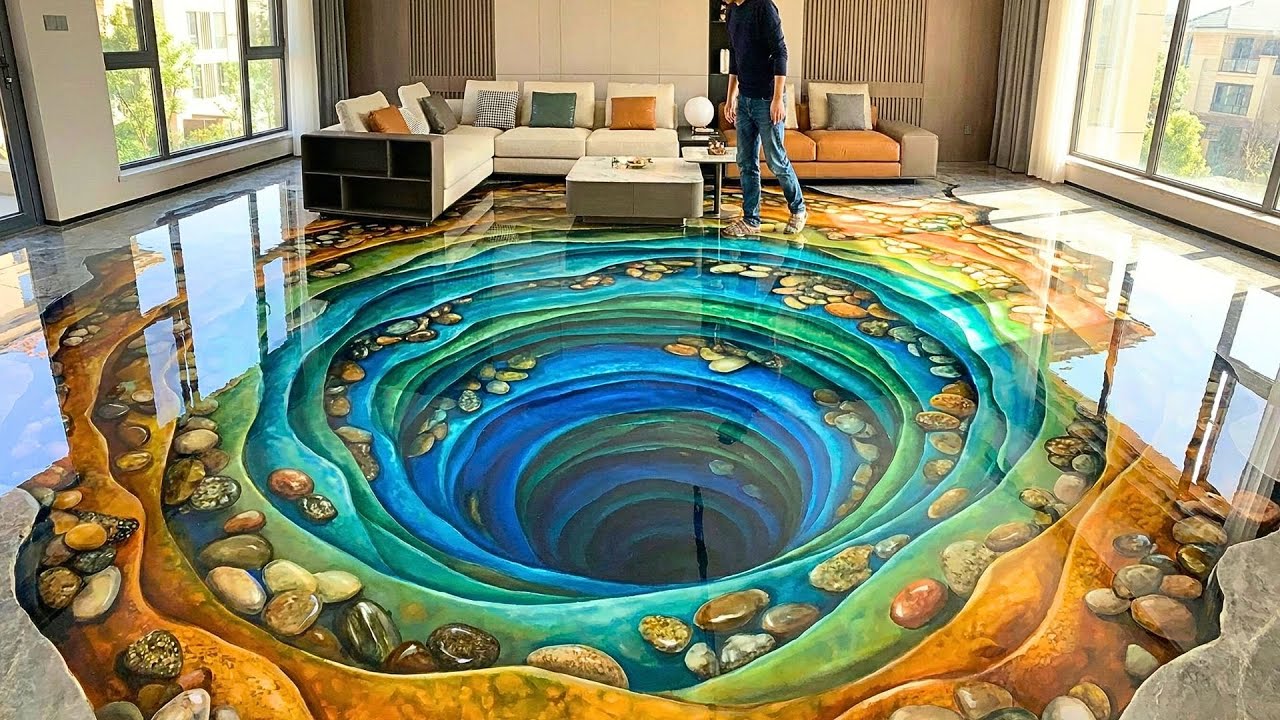Top 7 Stunning Optical Illusion Epoxy Floors Featuring Layered Resin and Stone Work